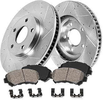 Callahan Brake Parts Front Brake Kit for 2009-2013 Toyota Matrix, 2009-2018 Corolla, 2008-2014 Scion XD - Drilled and Slotted Disc Rotors with Ceramic Brake Pads Replacement
