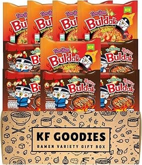 Korean Ramen Variety Pack Gift Box (10 Count) – Spicy Buldak Noodle Assortment for Birthdays, College Care Packages, Office Snacks, and Gift Baskets