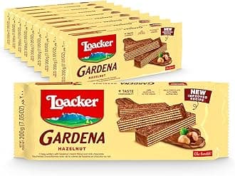 Loacker Gardena Hazelnut - Premium Milk Chocolate Covered Crispy Wafer with Hazelnut Cream Filling - Pack of 10 family-size bars