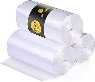 8 Gallon Trash Bags – 150 Small To Medium Garbage Bags | 24" x 24" Clear Waste Basket Trash Bags | Commercial Bulk Plastic Bathroom Trash Can Liners | Office Shredder Bags