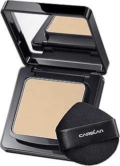 CARSLAN 1.0 Waterproof Face Pressed Powder Compact, 24H Longlasting Oil Control Pressed Setting Powder Talc-Free Makeup, Shine Free, Poreless, Smooth, 01 Natural Beige for dry&com skin (0.28Oz)
