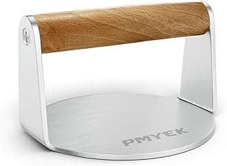 Burger Press, 5.3 Inch Round Smasher, Non-Stick Hamburger Press Smasher Tool, Hash Meat Grill Press for Griddle, Patty Maker - Wooden Handle