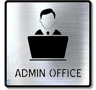 ADMIN OFFICE Sign/Sticker Premium Brush Silver/Steel Acrylic Signage. Durable, Elegant. Easy to mount. Self-Adhesive Tape(3M). Designed for Office, Corporate and Commercial areas