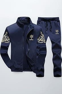 Men's Casual Tracksuit Full Zip Running Jogging Athletic Sports Jacket and Pants Set L Blue