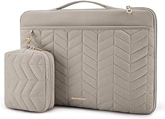 Laptop Case with Handle, Puffy Padded Laptop Bag Sleeve for Women, Portable MacBook Air/Pro Computer Case, 13-14 inch, Warm Gray