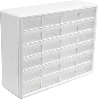 Akro-Mils 24-Drawer Plastic Drawer Storage Cabinet for Garage Organization, Bead Organizer, Building Bricks Storage, Teacher Toolbox, Makeup Organizer, 20" W x 6" D x 16" H, 10124 White