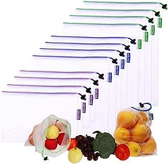Cosmiic Greens 12 Pc Pack (S-4; M-4; L-4) Premium Reusable Mesh Produce Bags Of 3 Sizes, Lightweight, Washable, Storage For Fruits, Vegetables, Toys, Groceries, Kitchen And Home Organizer