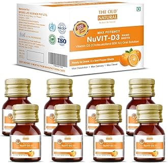 Nuvit D3 Vitamin D3 60000 Iu I Cholecalciferol Vitamin D3 Oil 60000 Iu Sugar Free Nano Shots I Once In A Week - 5Ml (Pack Of 8 Nano Shots - 40Ml)