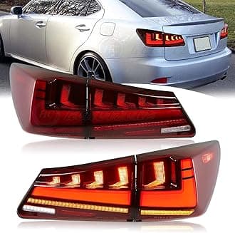 HCMOTIONZ HCmotion LED Tail lights Assembly for 2006-2013 Lexus Sedan IS250/IS350/ISF, Lamp With Start UP Animation DRL light & Sequential Turn Signal, Lights Replacement (V2 Red) (HC-IS-6063A-RC)