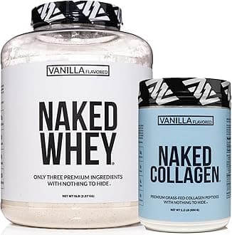 NAKEDVanilla Collagen + Vanilla Whey Bundle – Grass-Fed Collagen Peptides (25 Servings) & 5LB Grass-Fed Whey Protein (61 Servings) for Muscle, Recovery & Skin Support