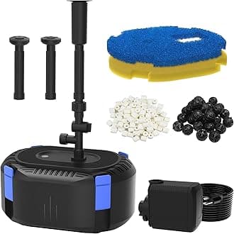 All-in-One Koi Pond Filters for Outdoor Ponds 350-500 Gal, Pond Fountain Pump with 3 Spray Patterns, Fountain Kit with 550GPH Water Pump for Garden, Water Feature, Bird Baths
