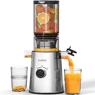 Cold Press Juicer, Masticating Juicer with Large Feed Chute Fit Whole Fruits & Vegetables，Stainless Steel Slow Masticating Juicer Easy to Clean, 99.6% Juice Purity, Metallic Silve