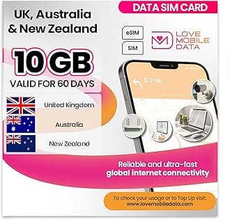 – Love Mobile Data Only Sim Card - International Multi-Network 4G/5G Prepaid Pay As You Go Data Sim for Mobile Phones, WiFi Routers, & More, Australia & New Zealand - 10GB for 60 Days