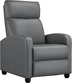 Modern Gray PU Leather Recliner Adjustable Soft Upholstered Single Sofa Reclining Armchair for Living Room Bedroom