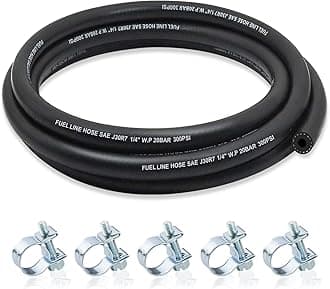 1/4 Fuel Line, NBR Rubber Fuel Hose Nylon Braided with Hose Clamps, 1/4 Inch Fuel Line Hose for Automotive Vehicles(5FT)
