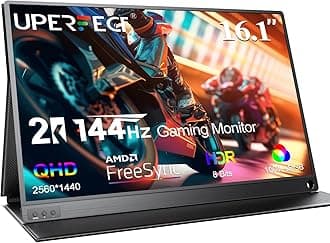 UPERFECT Portable Monitor 2K 144Hz 16.1", Portable Gaming Monitor for Laptop 2560x1440P QHD FreeSync HDR Ultra Slim, External Second Screen for PC Phone Game Console with Cover Stand