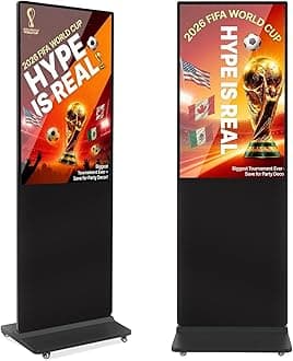 43" Digital Signage Display, Freestanding Digital Poster with 4 Wheels, Interactive LCD Commercial Advertising Display Ideal for Retail, Restaurants & Shopping Malls, Black, Non-Touch Screen