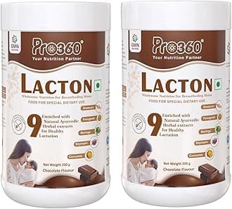 Pro360 Lacton Protein Powder for Breastfeeding, Lactating Women - Lactation Supplement for Mother with Herbal Extracts - Helps to Increase Breast Milk - Chocolate Flavor (Pack of 2) 200g x 2 = 400g