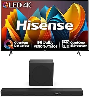 HisenseTV & Soundbar Bundle: 43E7NQTUK TV with Quantum Dot Colour, Dolby Vision Plus the HS3100 Soundbar with 480W Power, Direct Surging Sound, The Perfect Match for the ultimate Audio-Visual Experience