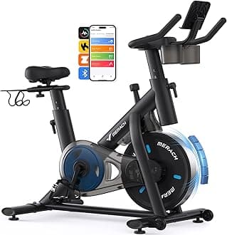 Exercise Bike, Brake Pad Stationary Bike with Exclusive App, Low Noise Indoor Cycling Bike with 300lbs Weight Capacity, Tablet Mount and Fitness Courses for Weight Loss