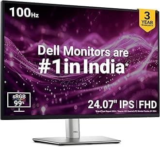 P2425 Black 24" FHD Monitor 1920x1080 at 100Hz, 5ms Response Time, Flicker Free, 99% sRGB, 300 cd/m2 Brightness, Ports: HDMI, DP, RJ45, VGA, 5X USB 3.2