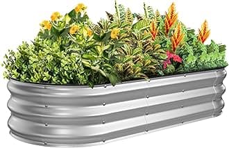 Kesfitt Raised Garden Bed Kit,Outdoor Galvanized Planter Large Metal Raised Boxes with Safety Edging and Gloves for Gardening Vegetables,Fruits,Flower(5x2x1FT)