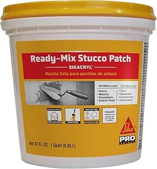 Sikacryl Stucco Repair, White, 1-Qt, Ready-Mix Stucco Patch for Large Cracks and Spalls, Acrylic-Based, Interior/Exterior, Textured, Moisture-Resistant