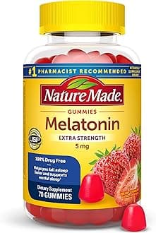 Melatonin 5mg Adult Melatonin Gummies, 100% Drug Free Sleep Aid, 70 Gummies, Extra Strength Nature Made Melatonin