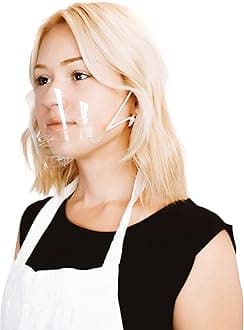 Ultralight Mask (15 Masks) Transparent Hygienic Open Face Shield for Foodservice, Hospitality, and Retail – Anti-Fog, Reusable, Clear Face Mask with Chin Rests