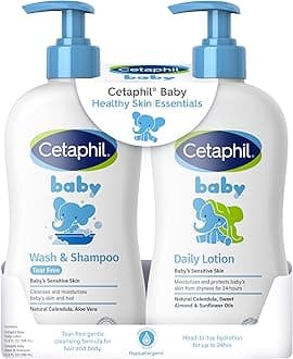 Cetaphil Baby Wash & Shampoo Plus Body Lotion, Healthy Skin Essentials, Head to Toe Hydration for up to 24 Hours, for Delicate, Sensitive Skin, 2 Count (Pack of 1)