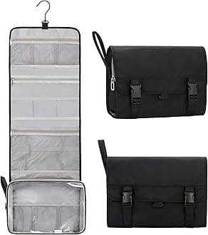 Travel Toiletry Bag for Men, Hanging Toiletry Bag for Women Makeup Cosmetic Storage Organizer Large Capacity Travel Kit Shaving Bag for Full Sized Container Black