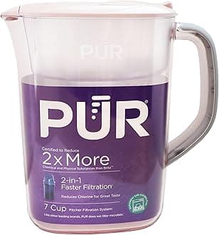 PUR 7-Cup Water Filter Pitcher with 1 Genuine PUR Filter, 2-in-1 Powerful, Faster Filtration, Lasts 2 Months or 40 Gallons, Dishwasher Safe, Blush (PPT700PA)