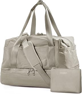 BAGSMARTWeekender Bags for Women, BAGSMART Travel Duffel Bags with Shoe Compartment,Personal Item Travel Bag for Airlines, Carry on Overnight Tote Bag with Toiletry Bag(Beige,2pcs)