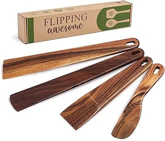 MFC 4-Piece Wooden Cooking Spoons - Kitchen Spatula Set from Natural Walnut Wood - Wooden Spoons for Cooking - Wooden Spatula - Cooking Multipurpose Wooden Utensils - for Stirring, Mixing, Serving