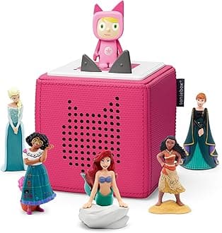 tonies Ultimate Pink Toniebox Disney Bundle including 1 creative & 5 characters Disney Princess- Moana, Little Mermaid, Encanto - Mirabel, Frozen - Elsa, Anna