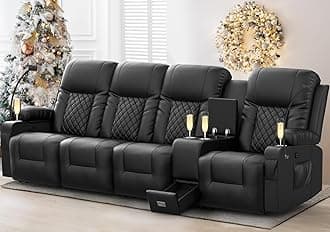 - YONISEE 4 Seat Recliner Sofa, Large Reclining Sofa with Storage Console, Manual Reclining Chair with USB Ports, 2 Cell Phone Holder, 4 Seater Recliner Couch for Living Room