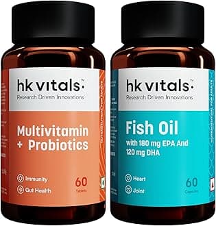 hk vitals Fish Oil and Multivitamin Plus Probiotics (60 Tablets Each) Combo Pack | 1000mg Omega 3 with 180mg EPA & 120mg DHA | Enhances Energy, Immunity & Joints Health