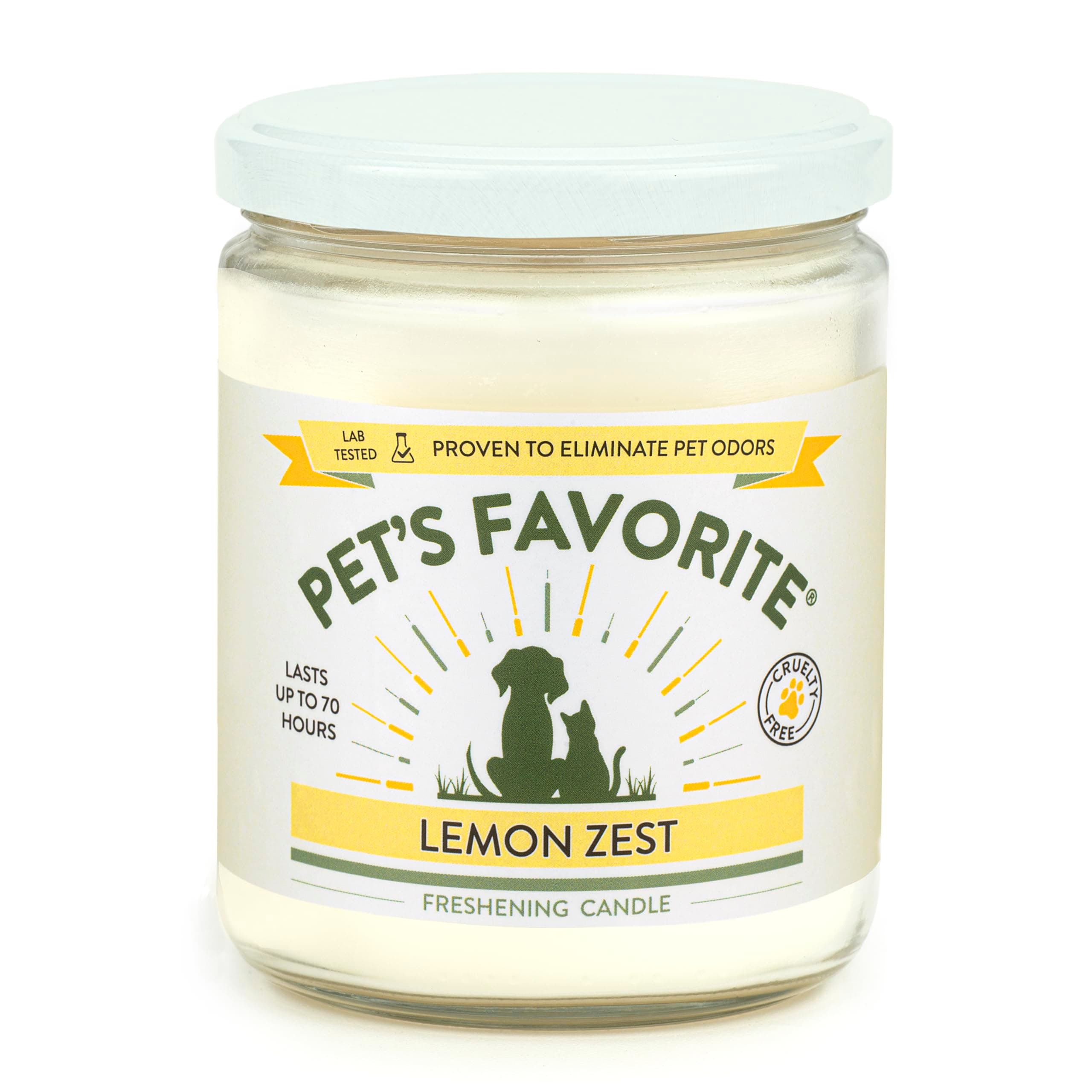 Pet's Favorite Lemon Scented Candles, Clean Burning Pet Friendly Candles with a Natural Fiber Wick and 70 Hour Burn Time, Lemon Zest Pack of 1