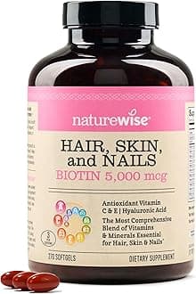 Hair Skin and Nails Vitamin, Biotin 5000mcg w/Hyaluronic Acid, Collagen for Women with C, B Complex, D3, A, E, Iron - Non-GMO, Gluten Free - 270 Softgels[3-Month Supply]