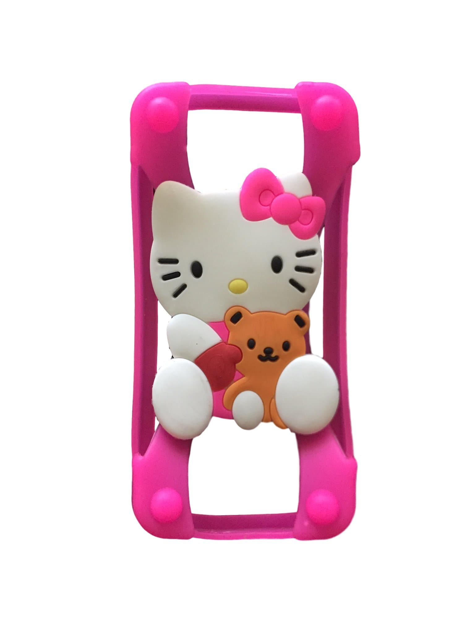 Hello Kitty Teddy Bear Universal Silicone Frame Bumper for iPhone 6 / 6S / 5 / 5S / 4 / 4S Soft Gel Phone Case Cover Fits Any Brand of Phone up to 5.5 Inch
