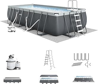 Ultra XTR 18 ft x 9 ft 52 in Above Ground Pool Set, Rectangular Swimming Pool with Steel Frame, 1500 GPH Sand Filter Pump, Ladder, Cover, & Ground Cloth