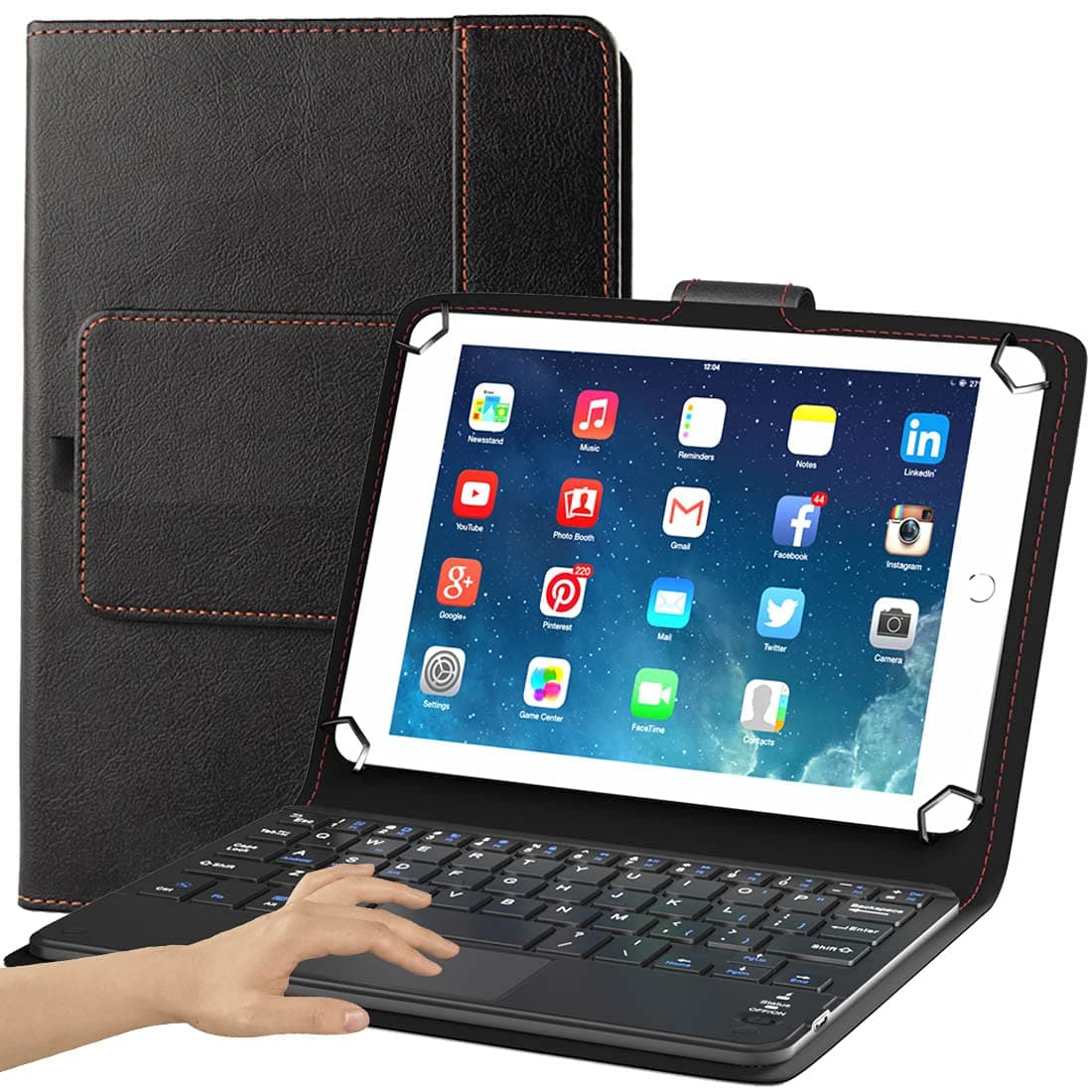 Eoso TouchPad Keyboard case for 7-8" Tablets,2-in-1 Bluetooth Wireless Keyboard with Touchpad & Leather Folio Cover (7-8", Black)