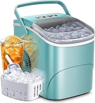AGLUCKY Ice Makers Countertop with Handle,26.5Lbs/24H,9 Cubes in 6 Mins,2 Sizes of Bullet Ice,Portable Machine with Self-Cleaning,Perfect for Home Kitchen(Green)