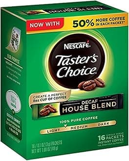 Taster's Choice Decaf, House Blend Instant Coffee Single Serve Sticks, 16 Count (Pack of 1)