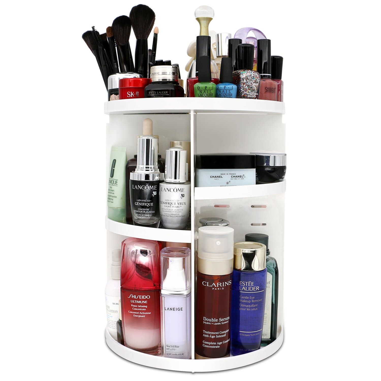 Meeracula - 360 Degree Rotating Makeup Organiser, Adjustable Multi-Function Cosmetic Storage Box, 7 Layers, Oversize Capacity, Fits Nail Polish, Eyeliner, Lipsticks and More.(White) (Large)