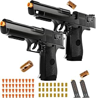 - 2 Pack Shell Ejecting Toy Gun - Semi-Automatic Handgun with Shell Ejection and Auto Rebound, Toy Foam Blasters & Stress Reducing Toys for Boys Girls Halloween Christmas Birthday Gifts (Black+Black)