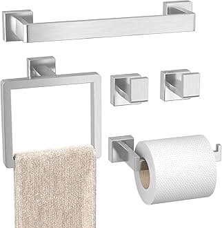 Bathroom Hardware Set Brushed Nickel 5-Pieces Bathroom Towel Rack SUS304 Stainless Steel Bath Towel Bar Set, Towel Racks Wall Mounted.