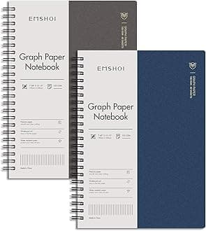 EMSHOI Graph Notebook Spiral 2 Pack, 320 Pages B5 Graph Paper Journal, with Free Sticky Notes, Waterproof Hardcover, 100GSM Thick Paper, 7.48" x 10.15"-Coffee Blue