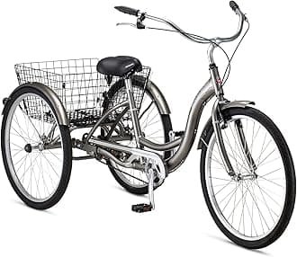 Schwinn Meridian Adult Tricycle, Three Wheel Cruiser Bike, Multiple Speeds and Electric, 24-Inch and 26-Inch Wheel Trikes, Cargo Basket, Adjustable Handlebars, Multiple Colors, Women Men