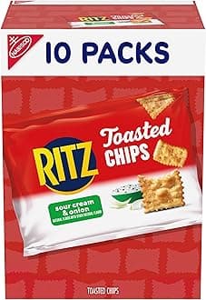RITZ Toasted Chips Sour Cream and Onion Crackers, Lunch Snacks, 10-1.0 oz Snack Packs
